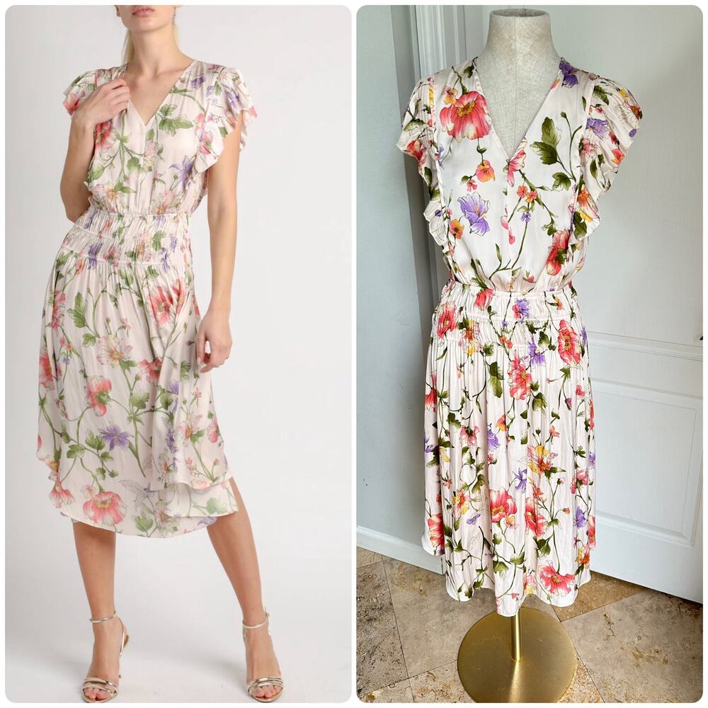 Pookie & Sebastian Fit & Flare Floral Midi Dress Sz XS